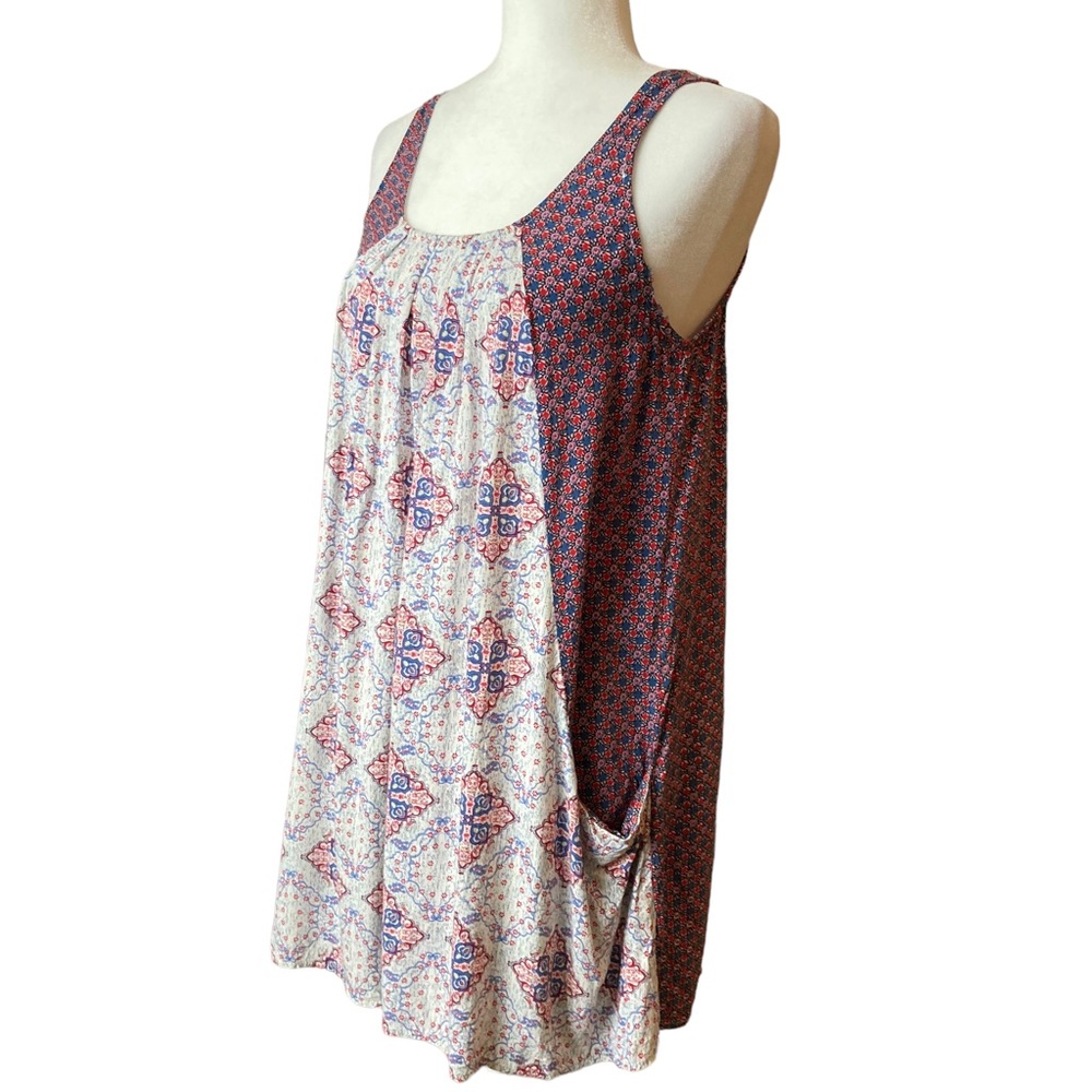Umgee Women's blue red and cream sleeveless shift mini swing dress, Sz S - Picture 3 of 16